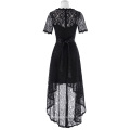 Grace Karin Short Sleeve Round Neck High-Low Black Lace Evening Dress 8 Size GK001071-1